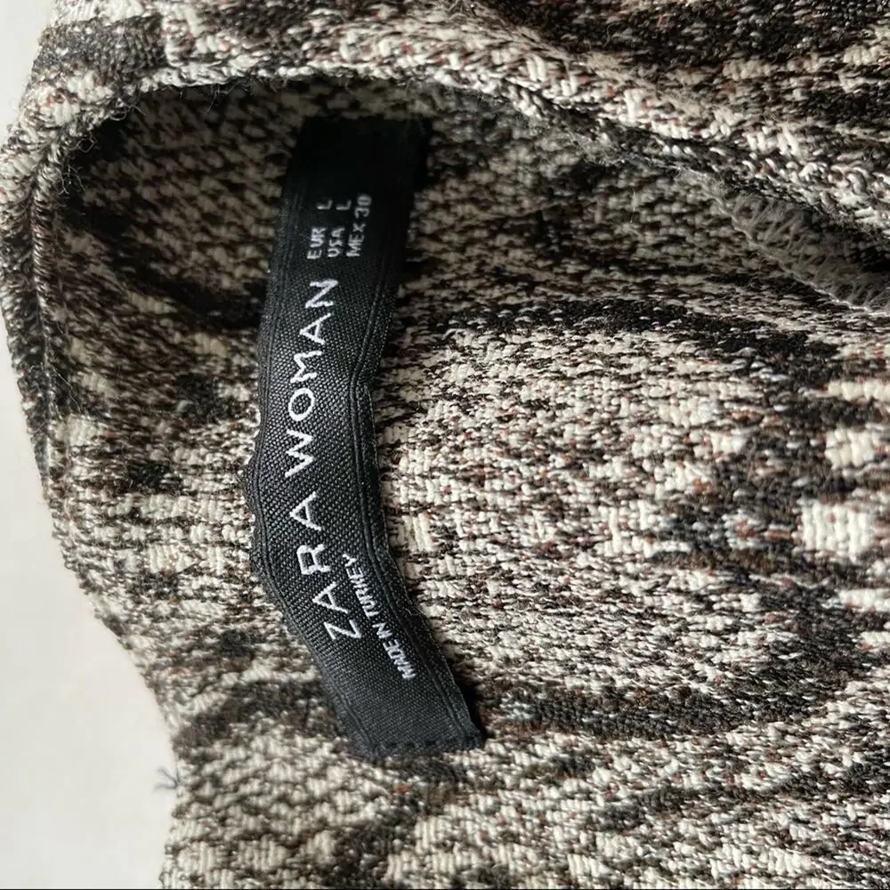 Zara Snakeskin Print Jacquard Dress Boxy Mini Short Sleeve Tan Brown L EUC - Picture 4 of 9